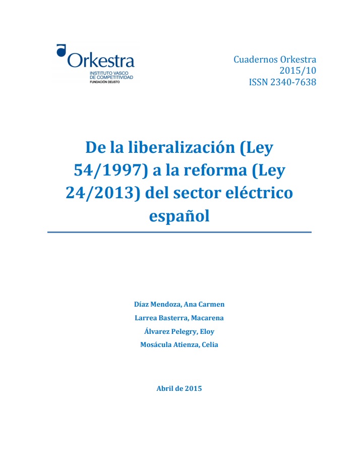 Imagen de portada del libro De la liberalización (Ley 54-1997) a la reforma (Ley 24-2013) del sector eléctrico español