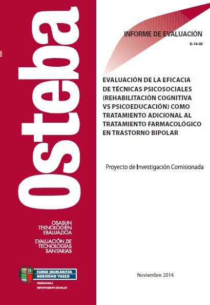 Imagen de portada del libro Evaluación de la eficacia de técnicas psicosociales (rehabilitación cognitiva vs psicoeducación) como tratamiento adicional al tratamiento farmacológico en trastorno bipolar
