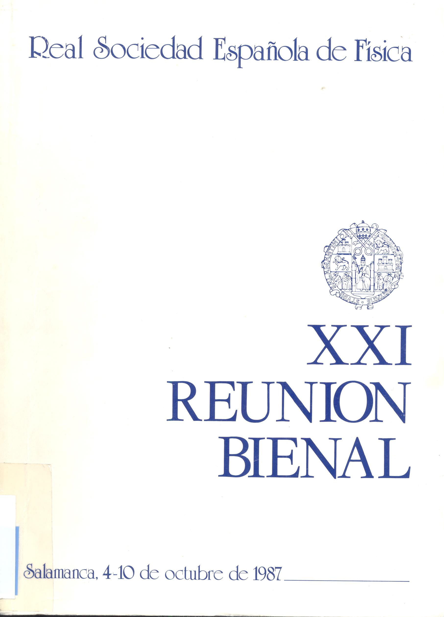 Imagen de portada del libro XXI Reunión bienal de la Real Sociedad española de Física