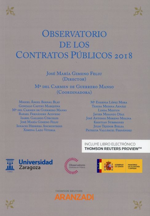 Imagen de portada del libro Observatorio de los contratos públicos 2018