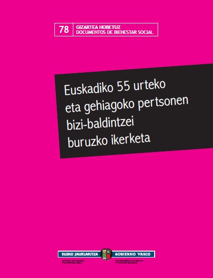 Imagen de portada del libro Euskadiko 55 urteko eta gehiagoko pertsonen bizi-baldintzei buruzko ikerketa