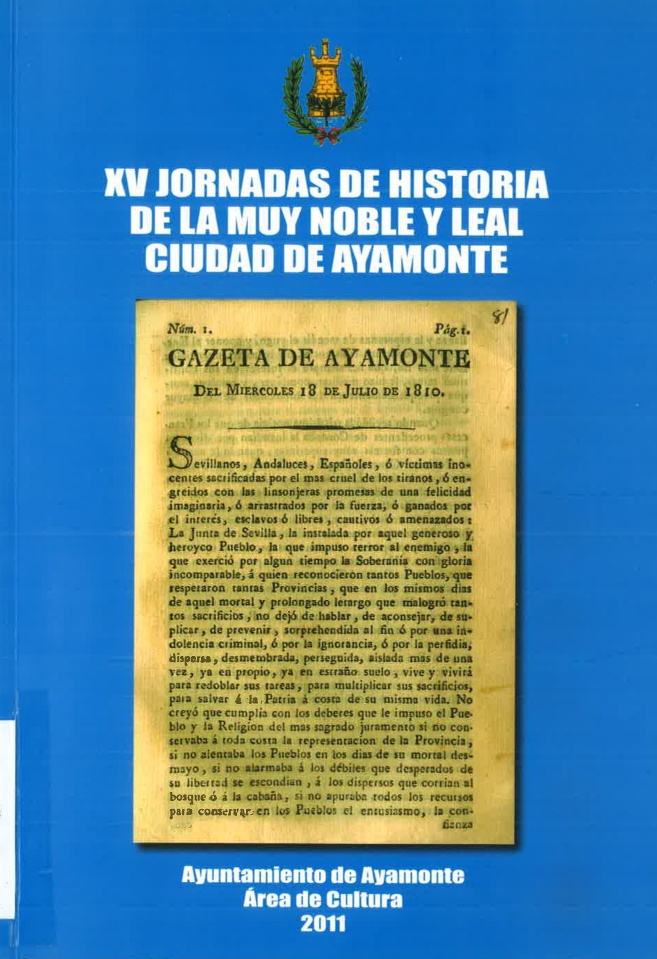 Imagen de portada del libro XV Jornadas de Historia de Ayamonte