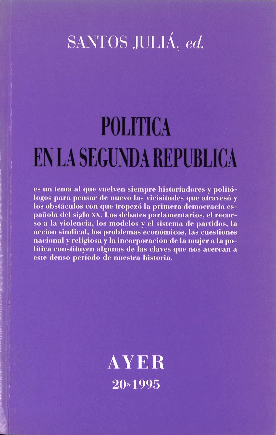 Imagen de portada del libro Política en la Segunda República