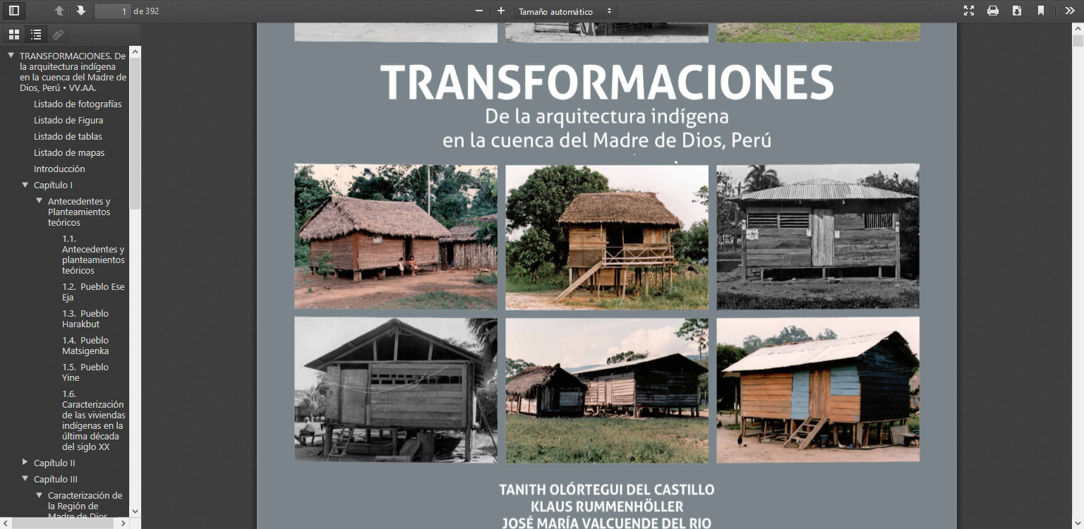 Imagen de portada del libro Transformaciones de la arquitectura indígena en la cuenca del Madre de Dios, Perú