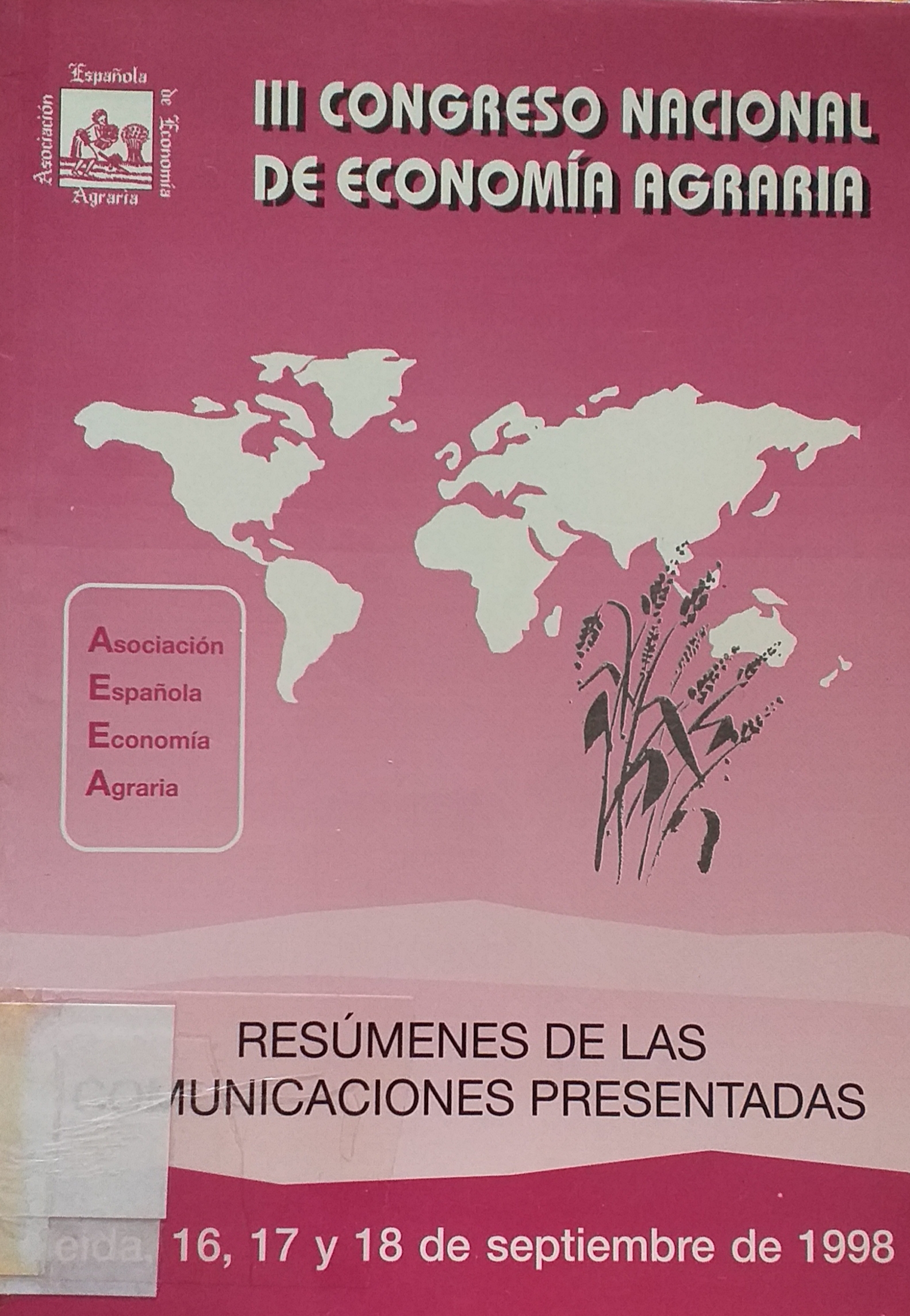 Imagen de portada del libro III Congreso Nacional de Economía Agraria