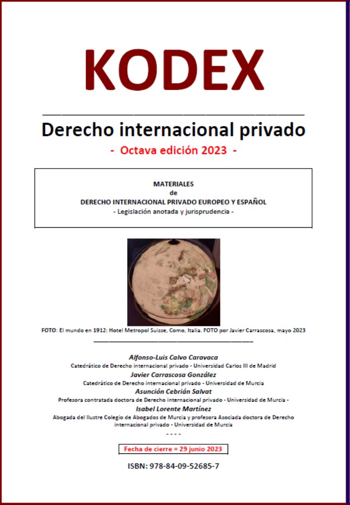 Imagen de portada del libro KODEX Derecho internacional privado - Octava edición 2023-