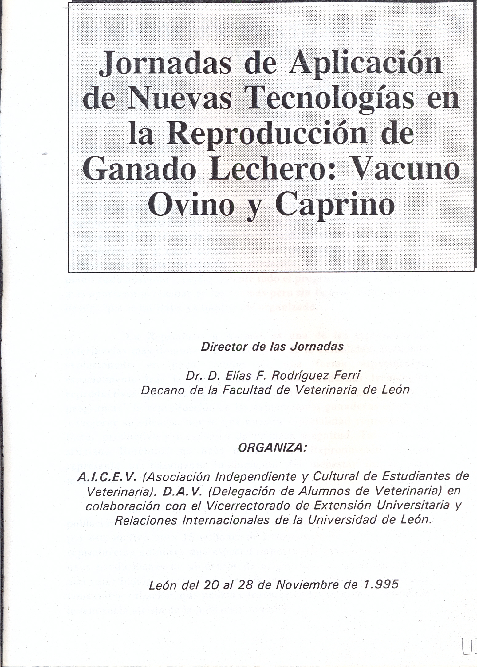 Imagen de portada del libro Jornadas de Aplicación de Nuevas Tecnologías en la Reproducción de Ganado Lechero : Vacuno, Ovino y Caprino