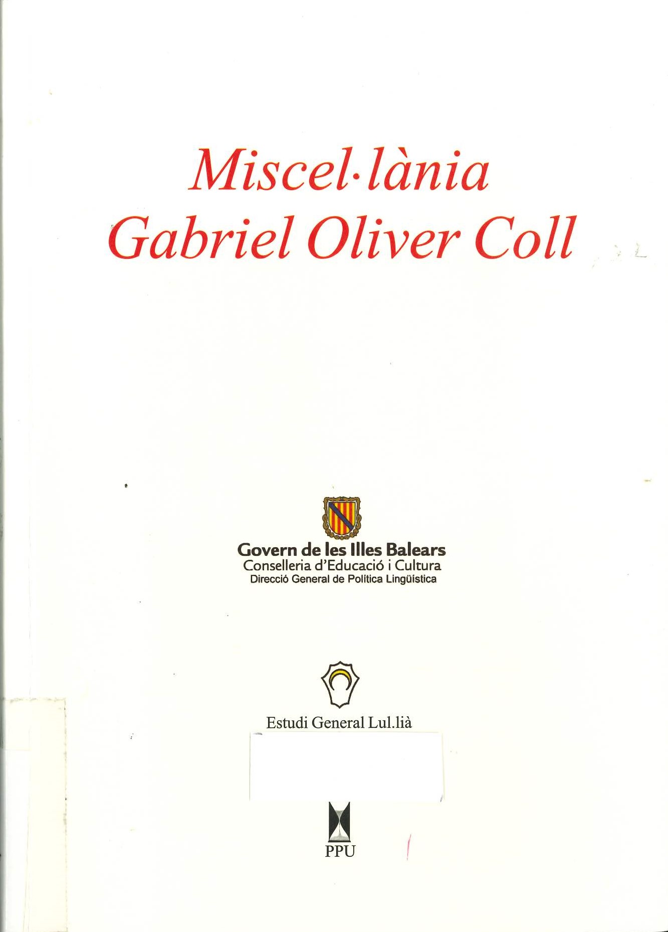 Imagen de portada del libro Miscel·lània Gabriel Oliver Coll