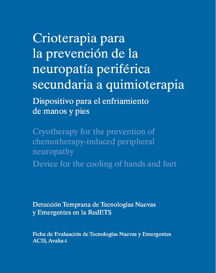 Imagen de portada del libro Crioterapia para la prevención de la neuropatía periférica secundaria a quimioterapia. Dispositivo para el enfriamiento de manos y pies