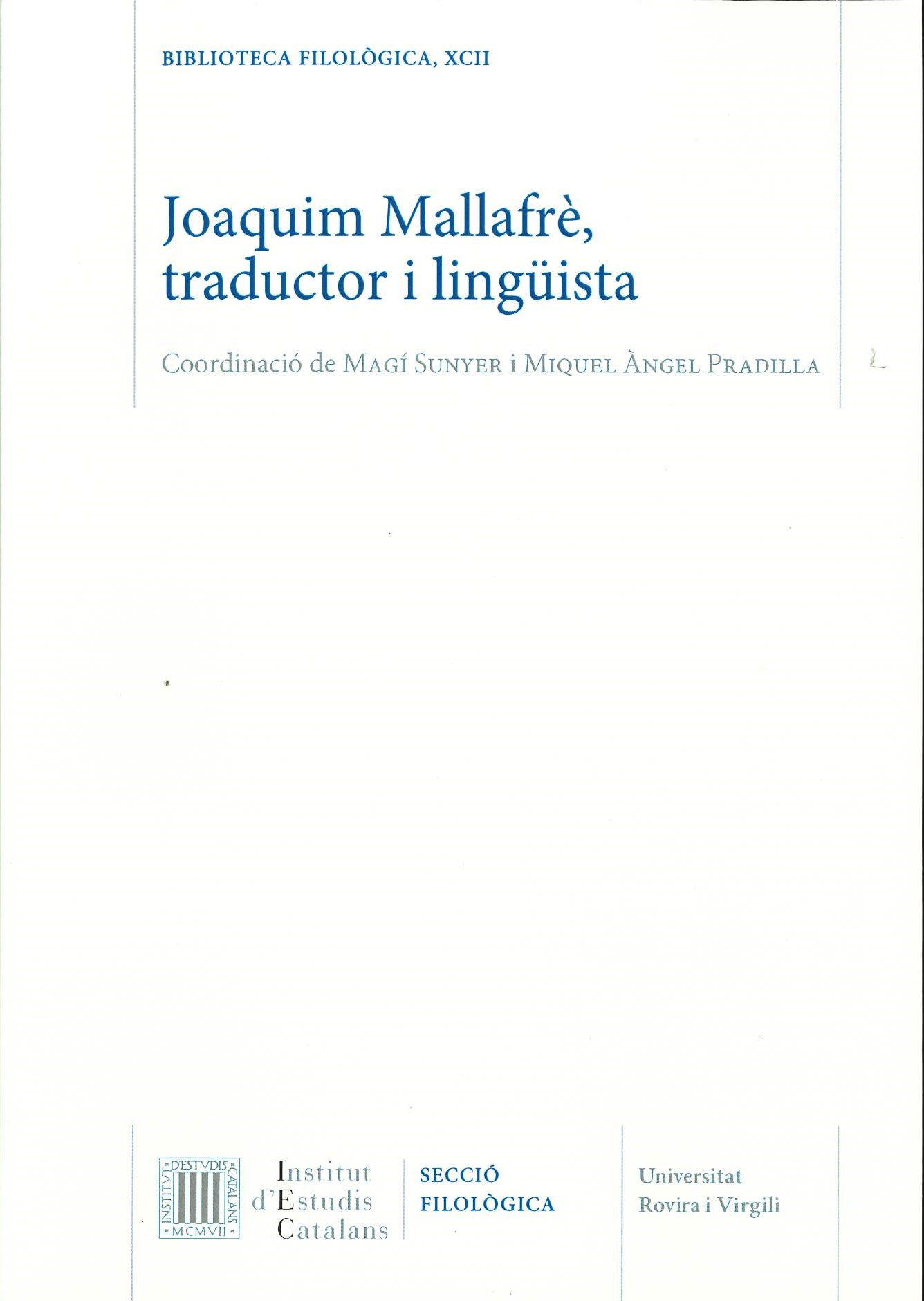 Imagen de portada del libro Joaquim Mallafrè, traductor i lingüista