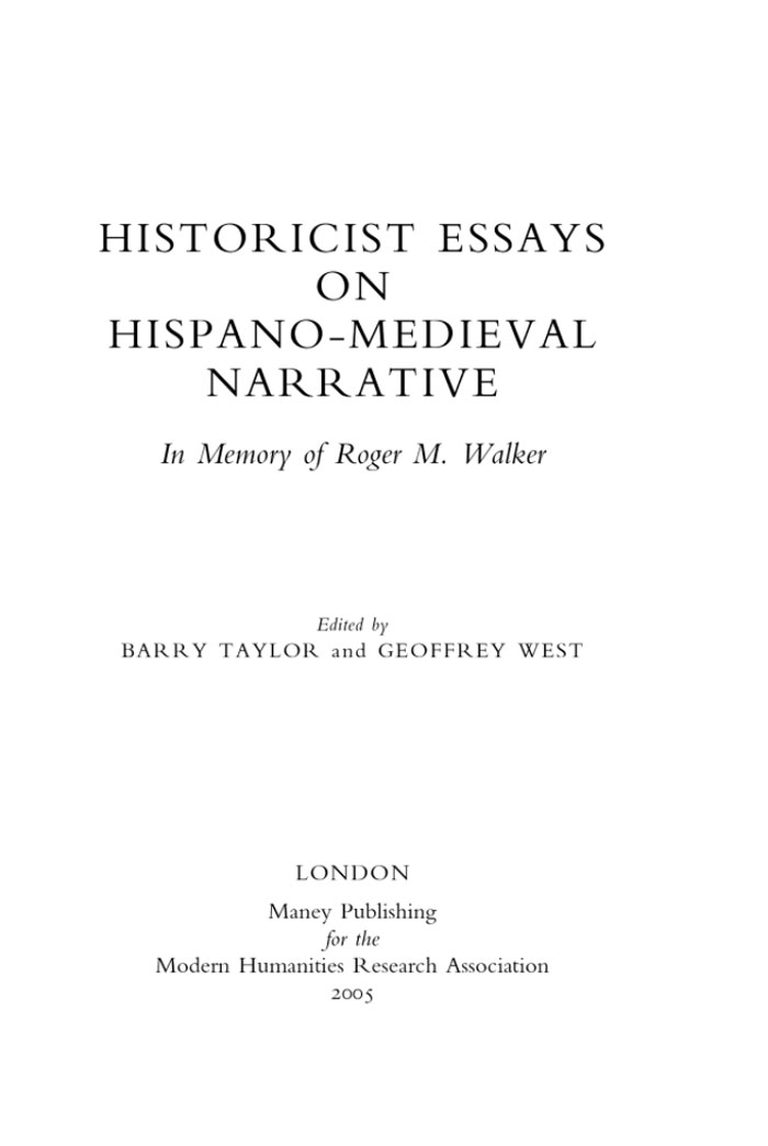 Imagen de portada del libro Historicist essays on hispano-medieval narrative