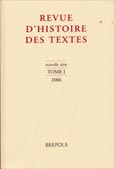 Imagen de portada de la revista Revue d'histoire des textes