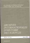 Imagen de portada de la revista Archives internationales d'histoire des sciences